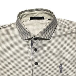 Greyson Mens Short Sleeve Golf Polo Shirt White Navy Blue Geometric Print Size M